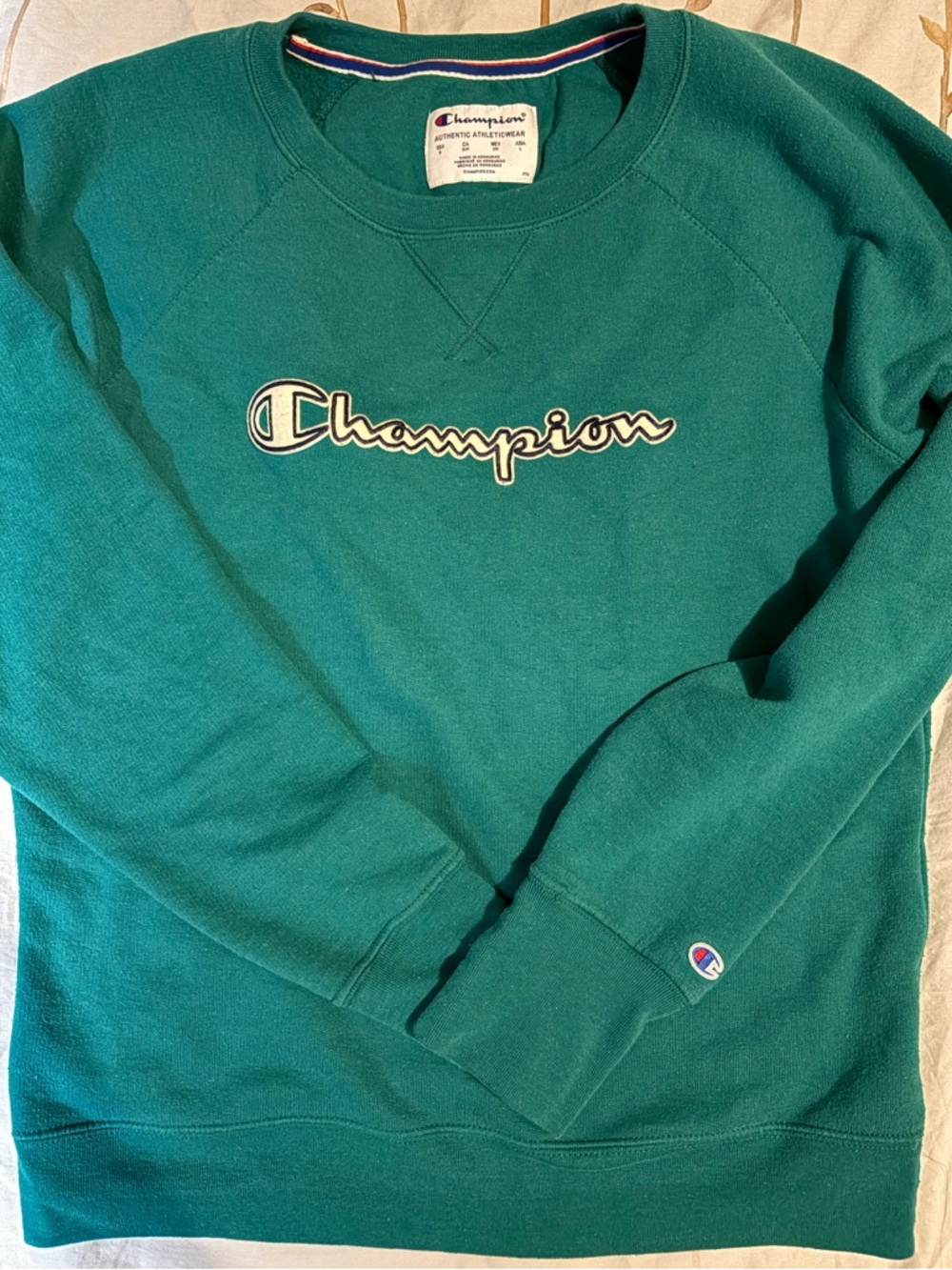 Champion Women’s Teal Green Crewneck Sweatshirt, size small, super comfortable